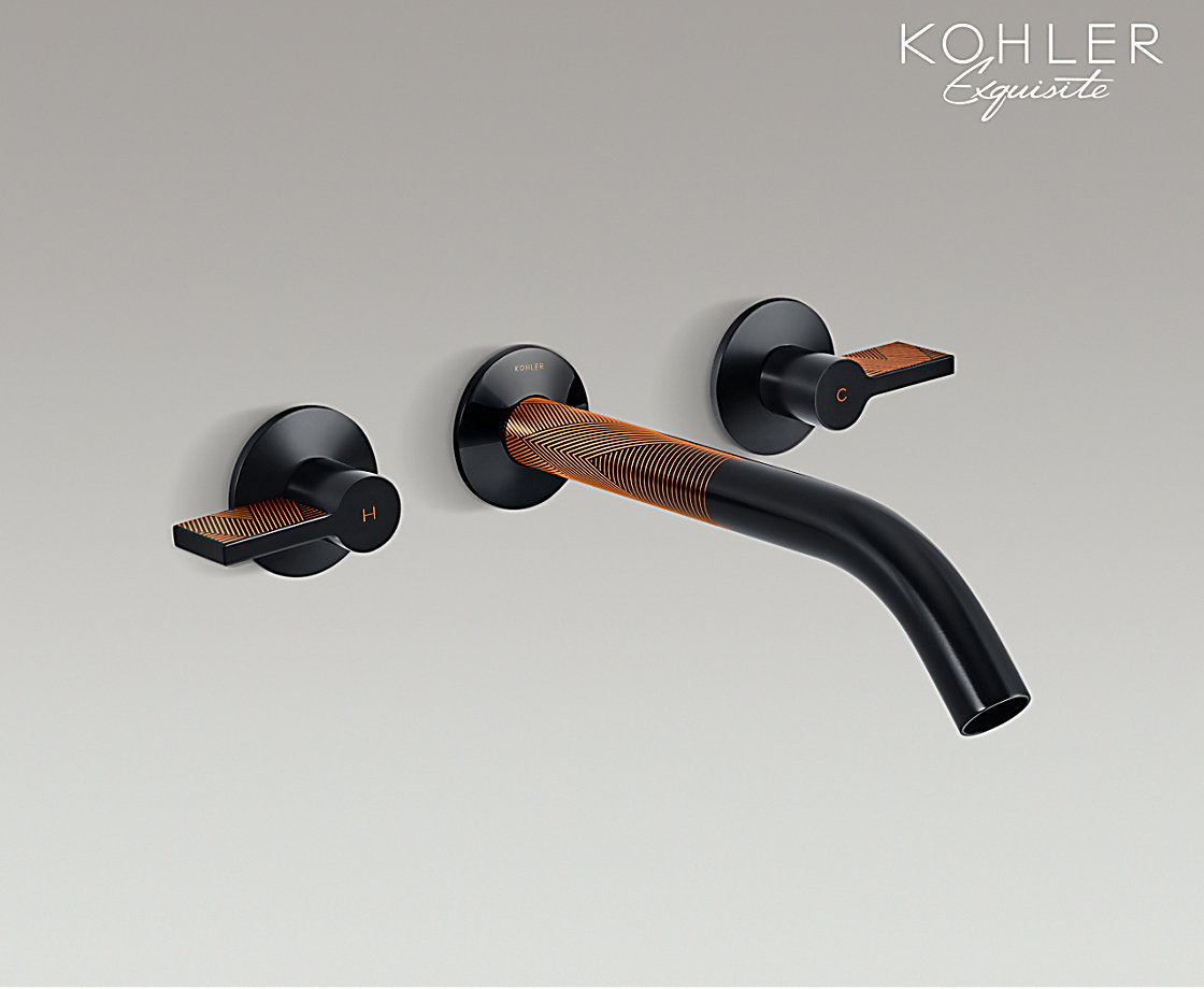 藝廷臻彩繪印雙把墻出水臉盆龍頭